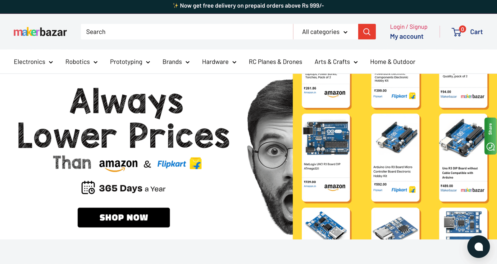 MakerBazar Shopify e-commerce store for DIY electronics and robotics built by Zonma Web Tech