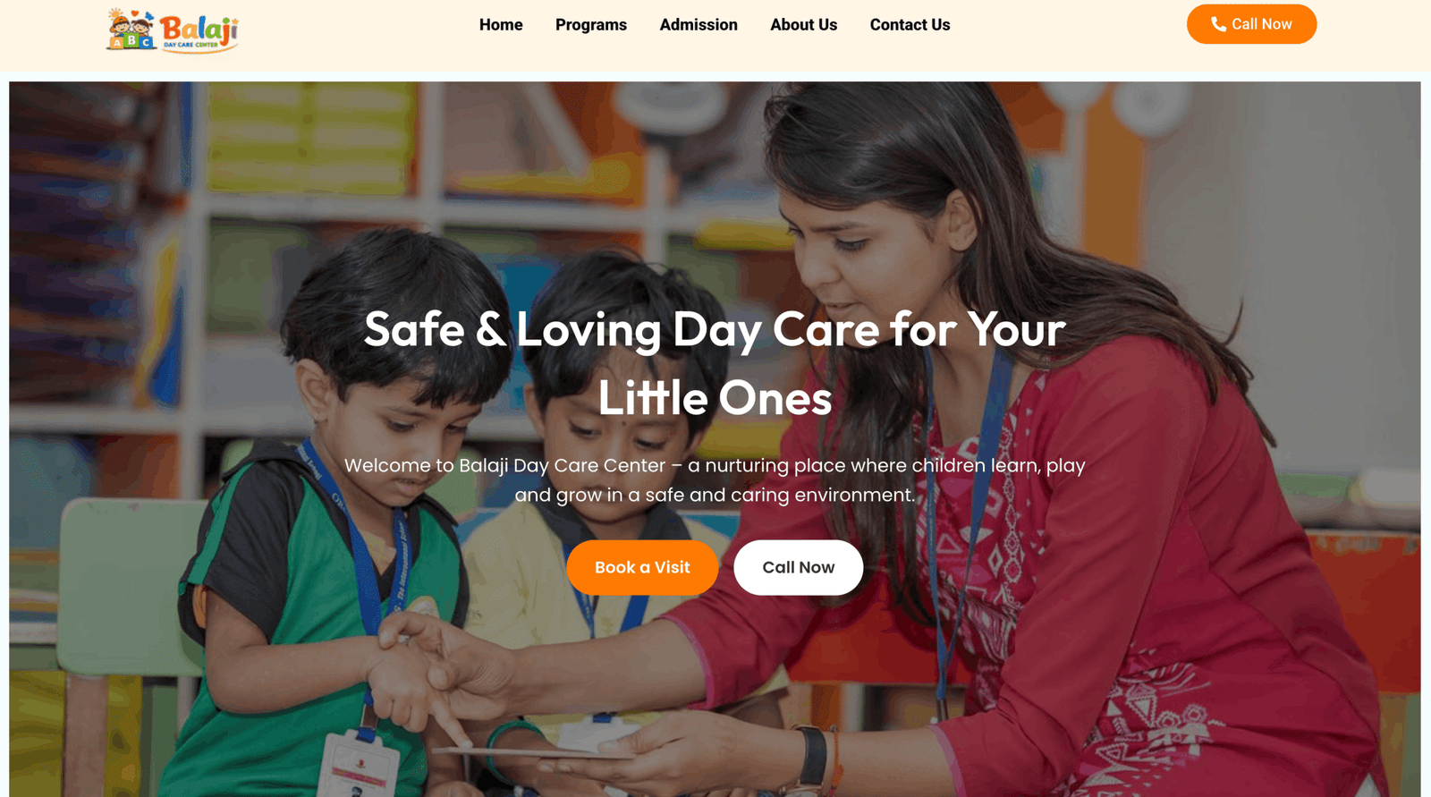 Balaji Day Care Center play school website homepage in Faridabad