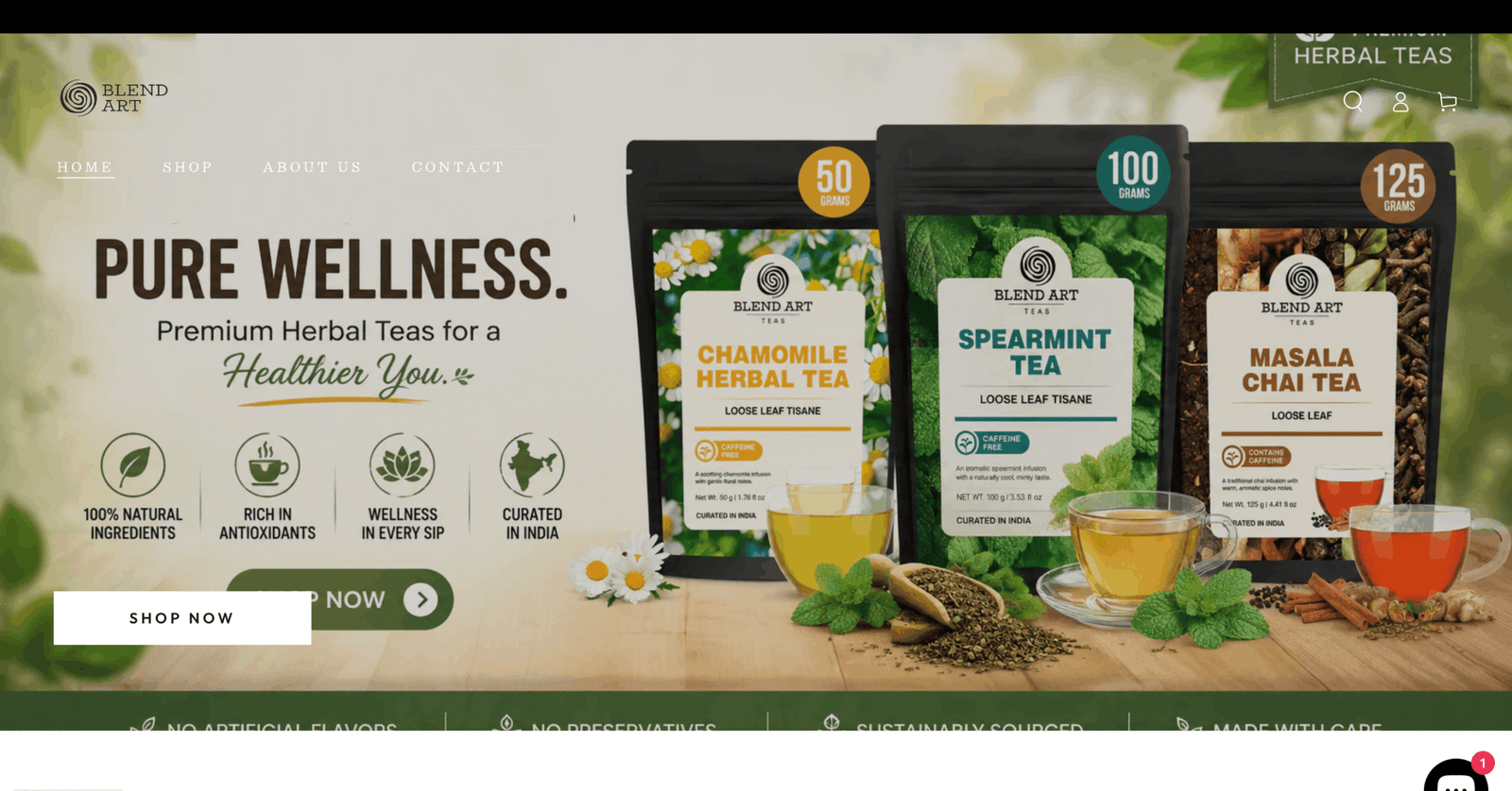 BlendArt Teas Shopify storefront showcasing premium tea gift boxes
